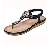 Sandali Infradito da Donna con Tacco Basso Piatto Estivo Clip su Perizoma Scarpe Boho con Cinturino a T con Strass a Fiori Piscina da Spiaggia Leggera Indoor Outdoor Taglia 35-42,3,37 (3 36 EU)