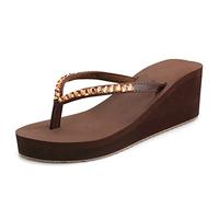 Sandali infradito da donna, con zeppa e plateau e punta solida, con clip in tinta unita, per piscina, estivi, casual, con tacco antiscivolo, 6 cm, colore: marrone, 36