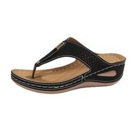 Sandali infradito da donna con zeppa ritagliata al laser, punta aperta, comodi, con plateau, per estate, spiaggia, vacanze, abbigliamento casual quotidiano, Nero , 39.5 EU
