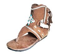 Sandali infradito da donna con zeppa, sandali romani gladiatore da uomo con punta aperta, stivaletti leggeri, infradito vintage casual con frangia antiscivolo, per spiaggia, estate e viaggi, Marrone