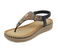 Sandali infradito da donna in stile bohémien, decorati con strass colorati e perle, sandali con cinturini, plantare in sughero, sandali romani, scarpe da spiaggia, sandali estivi per la spiaggia e la
