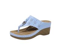 Sandali infradito da donna retrò con anello in metallo decorazione zeppa pantofole casual estive clip toe scarpe per spiaggia quotidiana passeggiate viaggi, blu cielo, 38 EU