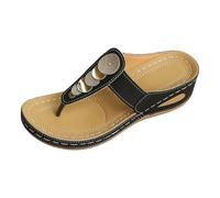 Sandali infradito da donna retrò con decorazione in metallo Boho T Strap pantofole casual estive clip toe scarpe per vacanze all'aperto passeggiate tempo libero, Nero , 40.5 EU