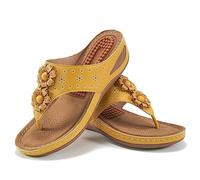 Sandali infradito estivi da donna con zeppa floreale impreziosito arco supporto casual da spiaggia scarpe da passeggio calzature per tutti i giorni, Giallo, 41 EU
