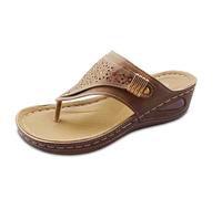 Sandali infradito estivi da donna, eleganti infradito con strass, per tutti i giorni, perfetti per abiti casual e jeans, con zeppa da 6 cm, marrone, 38 EU
