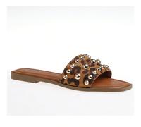 Sandali infradito piatti da donna con borchie metalliche - ideali per outift casual estivi e passeggiate in città Le infradito da donna, decorate con rivetti metallici, sono alla moda e accattivanti.