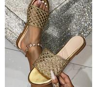 Sandali intrecciati in stile europeo e americano, oro, moda versatile, best seller per il commercio transfrontaliero, ciabatte aperte piatte perfette per uso all'aperto, pendolarismo e feste in spiagg