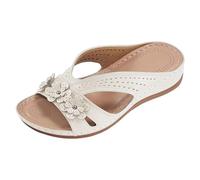 Sandali larghi da donna a punta aperta con zeppa sandali con supporto per arco plantare per piedi gonfi pantofole da casa scarpe antiscivolo da doccia comode pantofole estive da spiaggia, bianco, 37.5