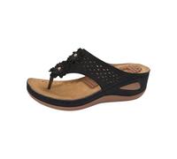 Sandali larghi per le donne sandali ortopedici con fiori da donna fascite plantare infradito cursori punta aperta piattaforma scivoli comodo zeppa sandalo arco supporto scarpe casual calzature, Nero