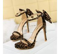 Sandali Leopardati Con Fiocco E Strass Tacco 11 Cm Plateau Sexy Eleganti CF52223