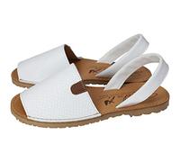 SANDALI M-969 Minorquinas Bianche in Pelle da Donna, Made in Spagna, Modello Classico con Nastro Posteriore che tiene il piede, Made in Spagna, Donna, bianco, 35 EU