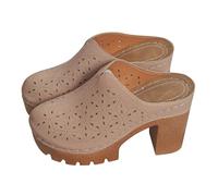 Sandali metallici da donna con tacco suola spessa retrò punta aperta cool drag moda versatile scarpe all'aperto, Beige, 39 EU