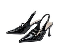 Sandali Moda Donna Slingback Punta Chiusa con Tacco Gatto, Scarpe Tacco Basso 8 cm per Nozze e Feste Cocktail,Nero,39 EU