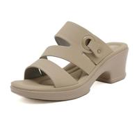 Sandali Muli Minimal Donna Punta Aperta Tre Cinturini Piattaforma Tacco Grosso Dettaglio Anello Comode Casual Estate Scarpe,Almond,35 EU
