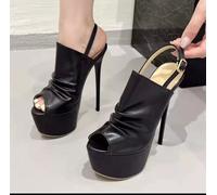 Sandali Neri Plateau E Tacco 17 Cm Eleganti Con Cinturino Alla Caviglia CF53872