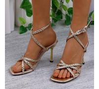 Sandali Oro Intrecciati Con Tacco A Spillo E Cinturino Alla Caviglia - T1D524