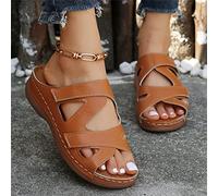 Sandali Ortopedici Comfort Pantofole Donna Ciabatte con Supporto per Arco Scarpe con Zeppa Punta Aperta Estive Scarpe da Passeggio Casual da Gladiatore All'aperto,Marrone,US9/EU40
