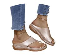 Sandali Ortopedici Con Separatore Dita Pantofole for Alluce Valgo Da Donna Pantofole Estive In Pelle PU Ciabatte Con Plateau In Gomma for Esterni Scarpe Da Spiaggia for Tempo Libero(Gold,36 EU)