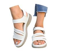 Sandali ortopedici con zeppa in pelle per le donne, scarpe da spiaggia casual comode comode fascite plantare moda soport escursionismo passeggiata spiaggia viaggio offerte flash del giorno, bianco, 38