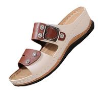 Sandali ortopedici da donna, aperti sulla punta, leggeri, alla moda, comodi, classici, spessi, senza lacci, casual, con zeppa, estivi e da spiaggia, Marrone, 40.5 EU