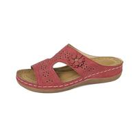 Sandali ortopedici da donna, casual, con zeppa, ortopedici, con cinturino a bottone, piattaforma, infradito per il tempo libero, estivi, comodi, Colore: rosso, 39 EU