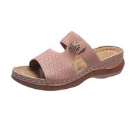 Sandali ortopedici da donna, comodi, estivi, con punta aperta, alla moda, zeppe, pantofole con tacco a blocco, piattaforma T-cinghia di sostegno plantare traspiranti infradito ciabatte fiore ricamato