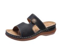 Sandali ortopedici da donna, comodi, estivi, con punta aperta, alla moda, zeppe, pantofole con tacco a blocco, piattaforma T-cinghia di sostegno plantare traspiranti infradito ciabatte fiore ricamato