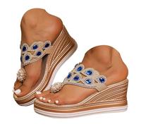 Sandali ortopedici da donna con strass, con un cinturino, alla moda, con zeppa, scarpe da donna, estivi, comodi, stile boho, per il tempo libero e la spiaggia, Blu, 38 EU