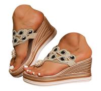 Sandali ortopedici da donna con strass, con un cinturino, alla moda, con zeppa, scarpe da donna, estivi, comodi, stile boho, per il tempo libero e la spiaggia, Nero , 39 EU