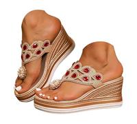 Sandali ortopedici da donna con strass, con un cinturino, alla moda, con zeppa, scarpe da donna, estivi, comodi, stile boho, per il tempo libero e la spiaggia, Colore: rosso, 37 EU