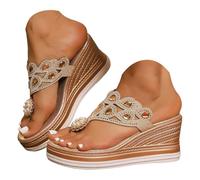 Sandali ortopedici da donna con strass, con un cinturino, alla moda, con zeppa, scarpe da donna, estivi, comodi, stile boho, per il tempo libero e la spiaggia, gold, 37.5 EU