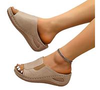 Sandali Ortopedici Da Donna Con Supporto for L'arco Plantare Pantofole Vintage Con Zeppa Scarpe Da Spiaggia Bohémien Estive Sandals Spuntate In Pelle PU Slippers Leggere Con Plateau ( Color : Beige ,