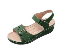 Sandali ortopedici da donna, con tacco a zeppa, antiscivolo, aperti, con plateau, con supporto per l'arco del piede, scarpe aperte da donna in pelliccia sintetica, verde, 38 EU