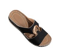 Sandali ortopedici da donna con zeppa, con fondo spesso, per il tempo libero, con fibbia in metallo, pantofole comode da passeggio, punta aperta, sandali a punta aperta, Nero , 38 2/3 EU