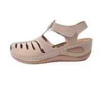 Sandali ortopedici da donna con zeppa, supporto per arco plantare, sandali larghi da passeggio con tacco a zeppa antiscivolo estivi scarpe casual, Beige, 4 UK 3X-Narrow