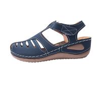 Sandali ortopedici da donna con zeppa, supporto per arco plantare, sandali larghi da passeggio con tacco a zeppa antiscivolo estivi scarpe casual, Blu, 4 UK 3X-Narrow