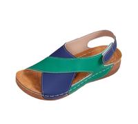 Sandali ortopedici da donna, eleganti, estivi, con tacco a croce, con punta aperta, in ecopelle, per il tempo libero, con cuciture a culla, Blu scuro, 45 EU