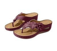 Sandali ortopedici da donna, eleganti infradito con zeppa e piattaforma, con plantare, sandali bohémien con plateau, sandali estivi, comode pantofole da donna, rosso vivo, 43 EU