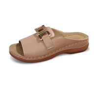 Sandali ortopedici da donna estivi comodi in pelle con zeppa, punta aperta, sandali a piedi in pelle con tacco a blocco, a T cinghia traspirante a sostegno plantare, pantofole casual, Rosa, 42 EU