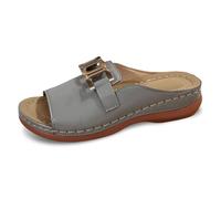 Sandali ortopedici da donna estivi comodi in pelle con zeppa, punta aperta, sandali a piedi in pelle con tacco a blocco, a T cinghia traspirante a sostegno plantare, pantofole casual, grigio, 38 EU
