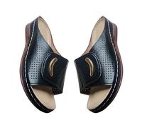 Sandali ortopedici da donna, estivi, comodi sandali da donna, con tacco grande, a righe, una parola, traspiranti, per il tempo libero, con plateau, Nero , 40 EU