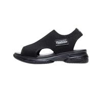 Sandali ortopedici da donna, in maglia, con zeppa, senza lacci, con punta aperta, alla moda, con patch, sportivi, in rete, casual, con plateau, scarpe estive, Nero , 41 EU