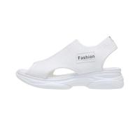 Sandali ortopedici da donna, in maglia, con zeppa, senza lacci, con punta aperta, alla moda, con patch, sportivi, in rete, casual, con plateau, scarpe estive, bianco, 40 EU