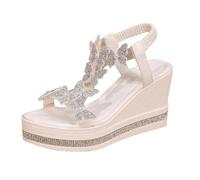 Sandali ortopedici da donna morbidi comodi eleganti scarpe piatte morbide plantare morbido scarpe da spiaggia 2025 estate elegante piatto strass sandali con strass perline, bianco, 38 EU