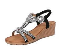 Sandali ortopedici da donna, sandali estivi con strass e glitter, sandali con zeppa, sandali da spiaggia, sandali aperti, sandali per il tempo libero, sandali bohémien per attività all'aperto, sandali