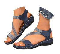 Sandali ortopedici da donna, sandali ortopedici con supporto per arco plantare, sandali larghi da passeggio con zeppa e tacco a zeppa antiscivolo estivi scarpe casual, Blu, 4 UK 3X-Narrow