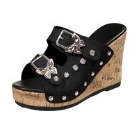 Sandali ortopedici da donna, suola spessa tacco estivo confortevole con zeppa e muli per pelle e nu-piedi, pantofole antiderapant riflessologia, spiaggia, scarpe da passeggio Skechers, Nero , 37 EU