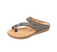 Sandali Ortopedici Donna Alluce Valgo, Supporto Ad Arco Sandali Infradito da Donna con Punta a Clip Casual Pantofole Morbide Bohemian Ciabatte da Spiaggia, Traspiranti & Comodi(Size:38EU,Color:gri