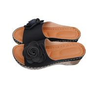 Sandali Ortopedici Donna Estate Confortevoli Mule Zeppe Punta Aperta Piattaforma Sandali Antiscivolo Vintage Nudo Piedi Pantofole Scarpe da Spiaggia, Colore: nero, 43 EU
