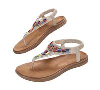 Sandali Ortopedici Donna Estive Da Camminata Sandali piatti da donna casual con cinturino in strass scorrevoli con punta Ciabattine Estive Cuoio Bassi (Beige 41)